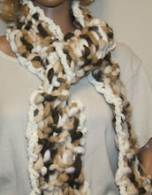 Load image into Gallery viewer, Scarf Chunky Fiber White Tan and Gray Hand Knit - NW Camo 