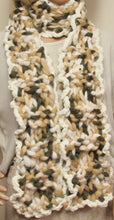 Load image into Gallery viewer, Scarf Chunky Fiber White Tan and Gray Hand Knit - NW Camo 