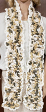 Load image into Gallery viewer, Scarf Chunky Fiber White Tan and Gray Hand Knit - NW Camo 