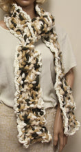 Load image into Gallery viewer, Scarf Chunky Fiber White Tan and Gray Hand Knit - NW Camo 
