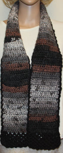 Hand Knit Scarf Brown Black grey - nw-camo
