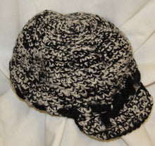 Load image into Gallery viewer, Black White Newsboy Cap Hand Crocheted - nw-camo