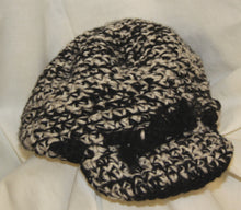 Load image into Gallery viewer, Black White Newsboy Cap Hand Crocheted - nw-camo