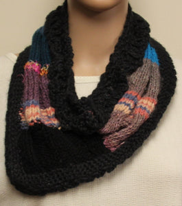 Cowl Hand Knit Black Multicolor