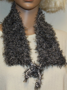 Cowl Black Fun Fur Hand Knit
