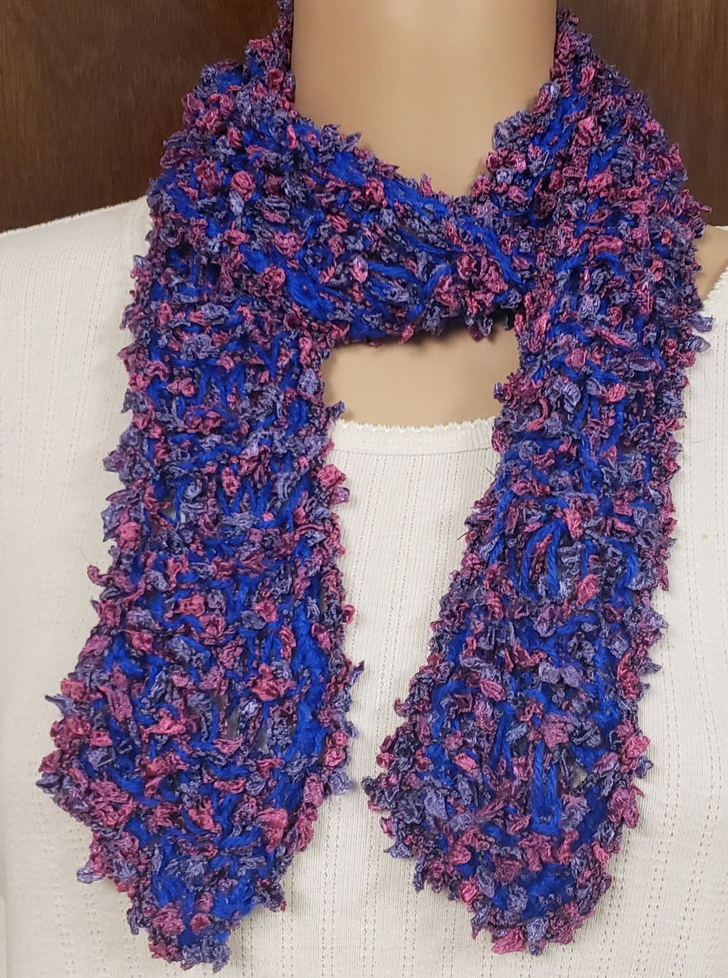 Blue & Rose Scarf Hand Knit - nw-camo