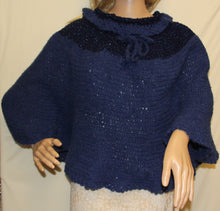 Load image into Gallery viewer, Dark Blue Mohair Poncho Hand Crocheted - nw-camo