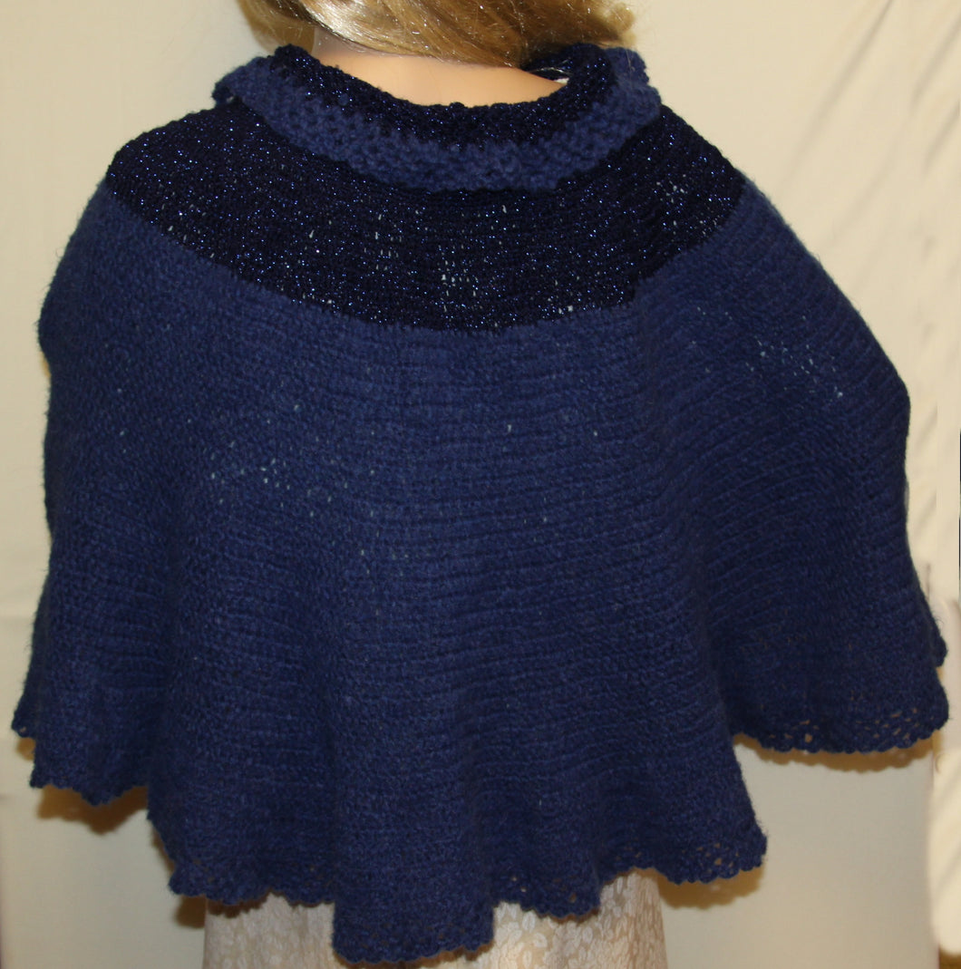 Dark Blue Mohair Poncho Hand Crocheted - nw-camo