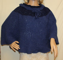 Load image into Gallery viewer, Dark Blue Mohair Poncho Hand Crocheted - nw-camo