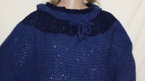 Dark Blue Mohair Poncho Hand Crocheted - nw-camo