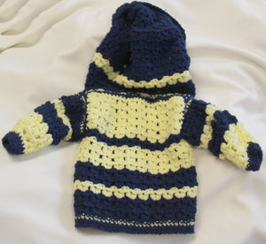 Baby Hooded Sweater Jacket Hand Crocheted Blue & Yellow - nw-camo