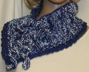Cowl Blue White Hand Knit