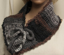 Load image into Gallery viewer, Cowl Hand Knit Gray Brown Black