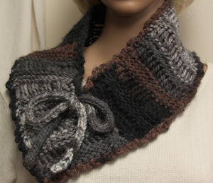 Cowl Hand Knit Gray Brown Black