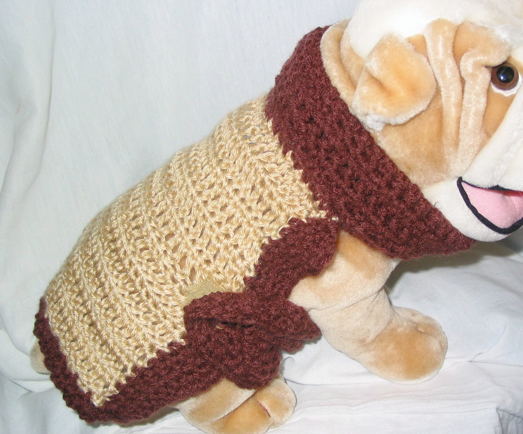Dog Sweater Vest - Hand Crocheted Brown & Tan - nw-camo