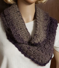Load image into Gallery viewer, Cowl Hand Crocheted Collar Tan Purple