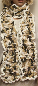 Chunky Fiber Scarf White Tan and Gray Hand Knit - nw-camo