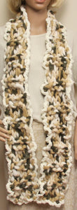 Chunky Fiber Scarf White Tan and Gray Hand Knit - nw-camo