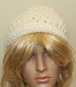 Hand Crocheted White Brimmed Hat - nw-camo