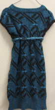 Load image into Gallery viewer, Hand Knit Girls Jumper Dress Blue and Black Pattern - nw-camo