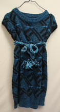 Load image into Gallery viewer, Hand Knit Girls Jumper Dress Blue and Black Pattern - nw-camo