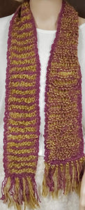 Wool Scarf Hand Knit Gold and Magenta - nw-camo