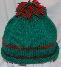 Load image into Gallery viewer, Rolled Brim Hat Hand Knit Green and Red - nw-camo