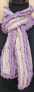 Scarf Hand Knit Lavender Cream
