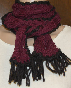 Hand Knit Lacy Scarf Magenta and Black - nw-camo