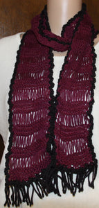 Hand Knit Lacy Scarf Magenta and Black - nw-camo