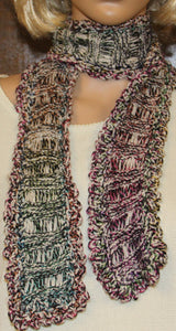 Multicolor Scarf Hand Knit Rust White Green Blue - nw-camo