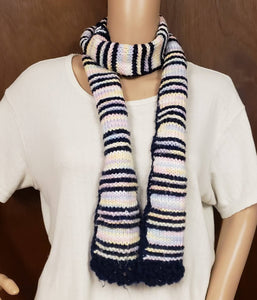 Scarf Hand Knit Navy Pastels