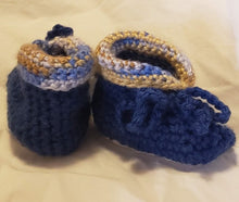 Load image into Gallery viewer, Baby Booties Navy and Multicolor Blue &amp; Tan Cuff - nw-camo