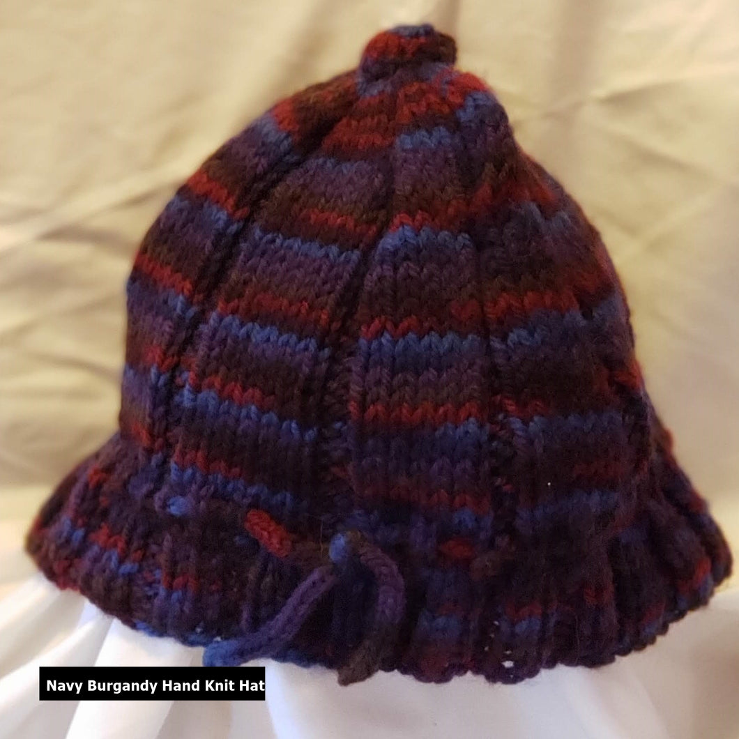 Hand Knit Navy & Burgandy Hat - nw-camo