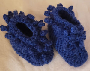 Baby Booties Ruffled Navy Blue Hand Crocheted - nw-camo
