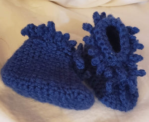 Baby Booties Ruffled Navy Blue Hand Crocheted - nw-camo