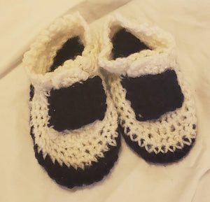 Baby Booties Navy and White Hand crocheted - nw-camo