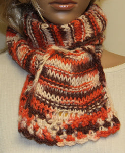 Scarf Hand Knit Peach and Tan - nw-camo