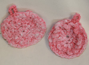 Hand Crocheted Pink Pot Scrubber, Pot Holder, & Hot Pad Set - nw-camo