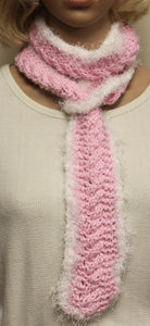 Pink and White Fun Fur Hand Knit Scarf - nw-camo