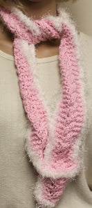 Pink and White Fun Fur Hand Knit Scarf - nw-camo