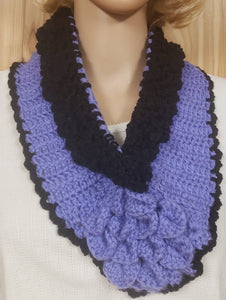 Cowl Hand Knit Purple Black