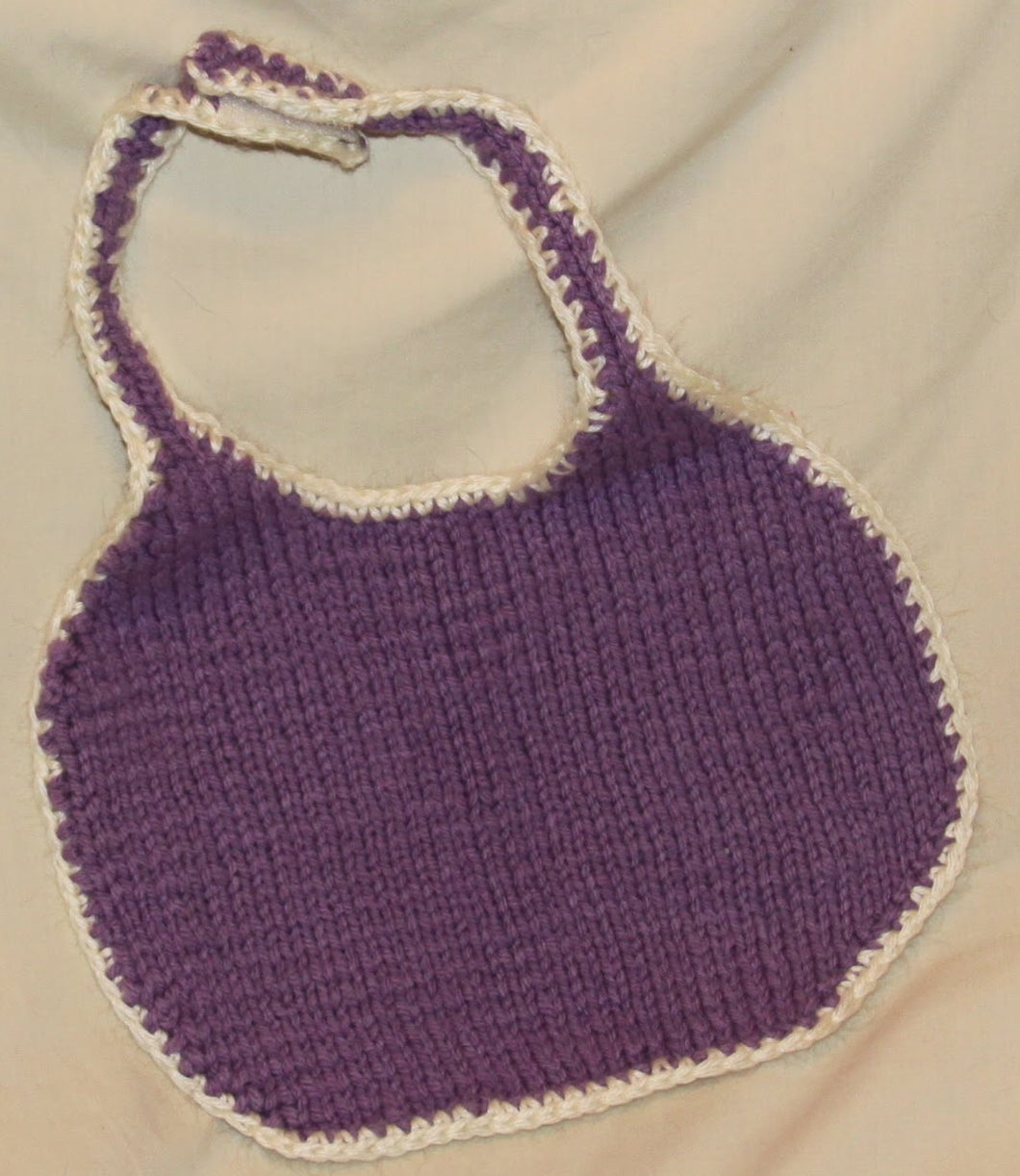 Baby Bib Hand Knit - Purple and White - nw-camo