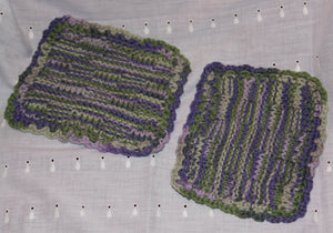 Pot Holders - Set of 2 Hand Knit Lavender Green & Tan - nw-camo