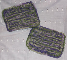 Load image into Gallery viewer, Pot Holders - Set of 2 Hand Knit Lavender Green &amp; Tan - nw-camo