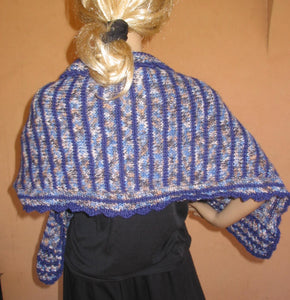 Wool Shawl Hand Knit Purple & Grey - nw-camo