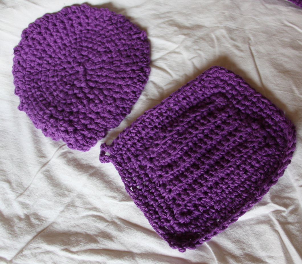 Hand Crocheted Purple Potholder, Hot Pad, and Pot Scrubbers - nw-camo