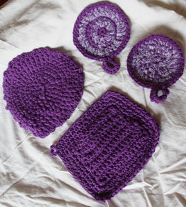 Hand Crocheted Purple Potholder, Hot Pad, and Pot Scrubbers - nw-camo