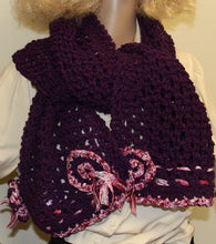 Load image into Gallery viewer, Shawl Hand Knit Purple with Pink Flowers - nw-camo