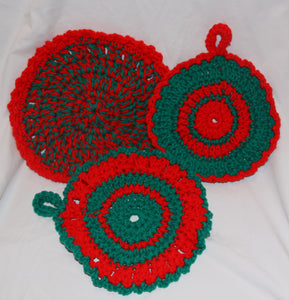 Pot Holders Hot Pad Set of 3 Red Green - nw-camo